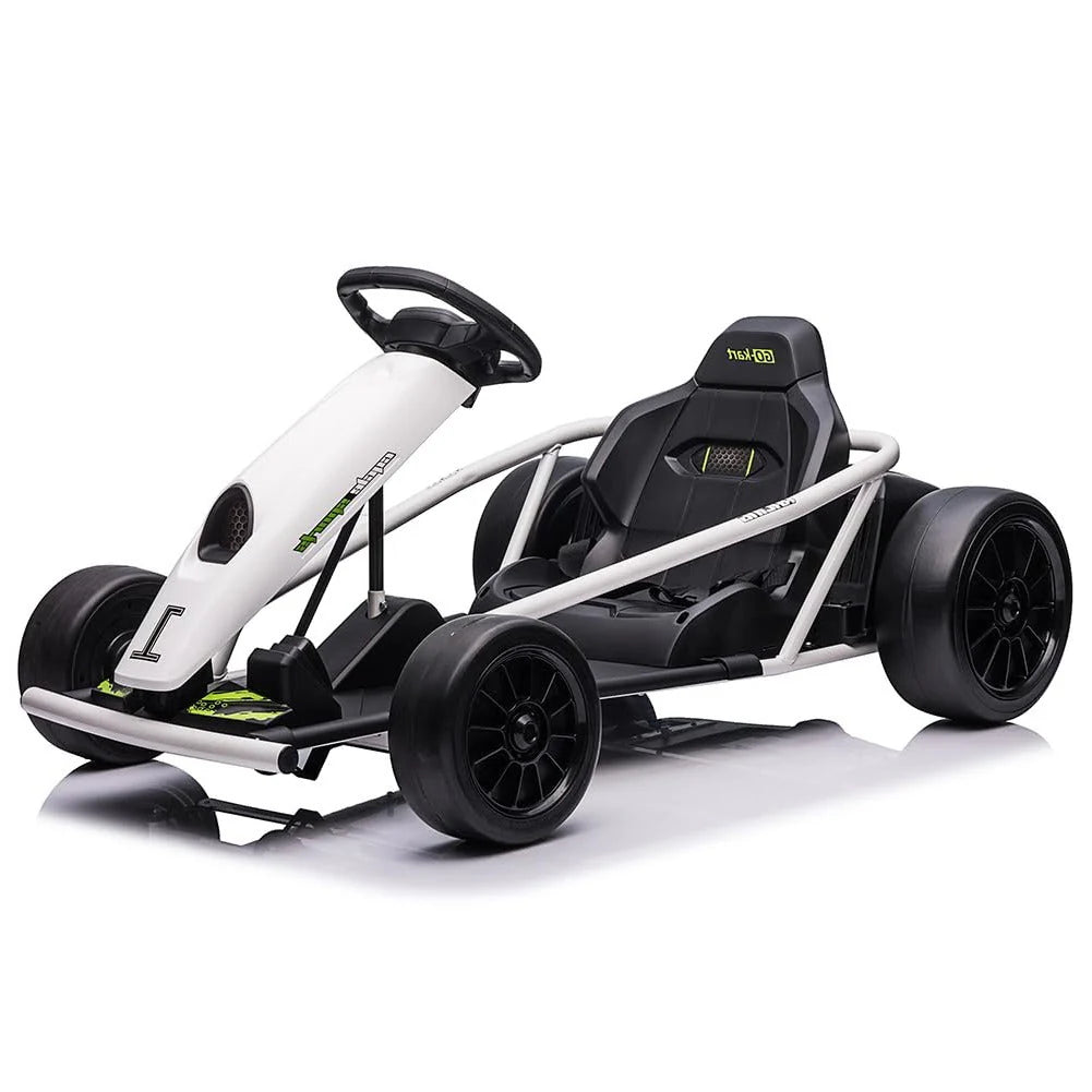 24V Go Kart for Kids 8-12, 300W*2 Motors, 9Ah Battery, 8MPH Speed, Music, Horn, 175lbs Max Load �� White