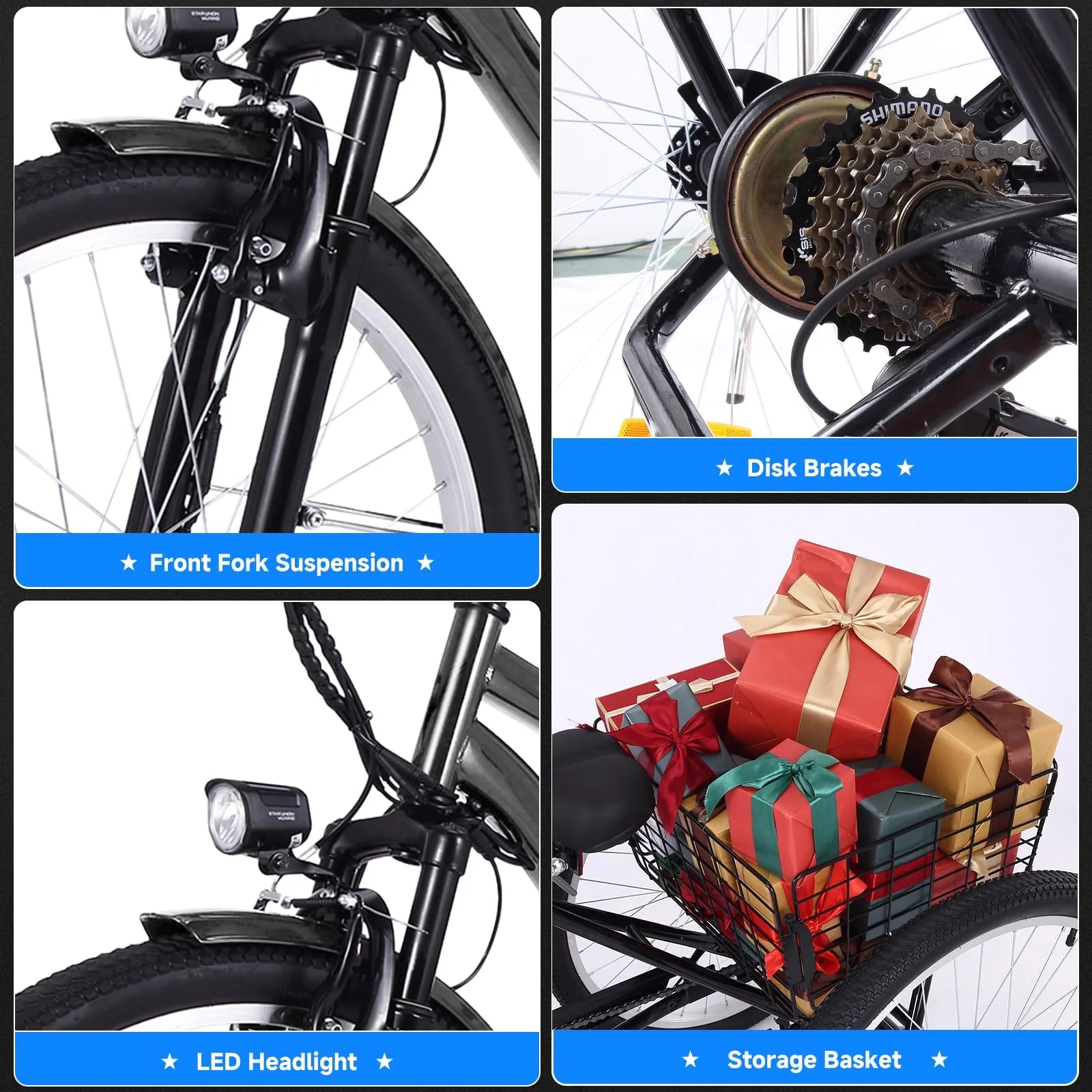 26 Inch Adult 3 Wheel Electric Tricycle with Basket, Fat Tires,7 Speeds,350W Powerful Motor, 36V 10Ah Removable Battery �� Dark Gray